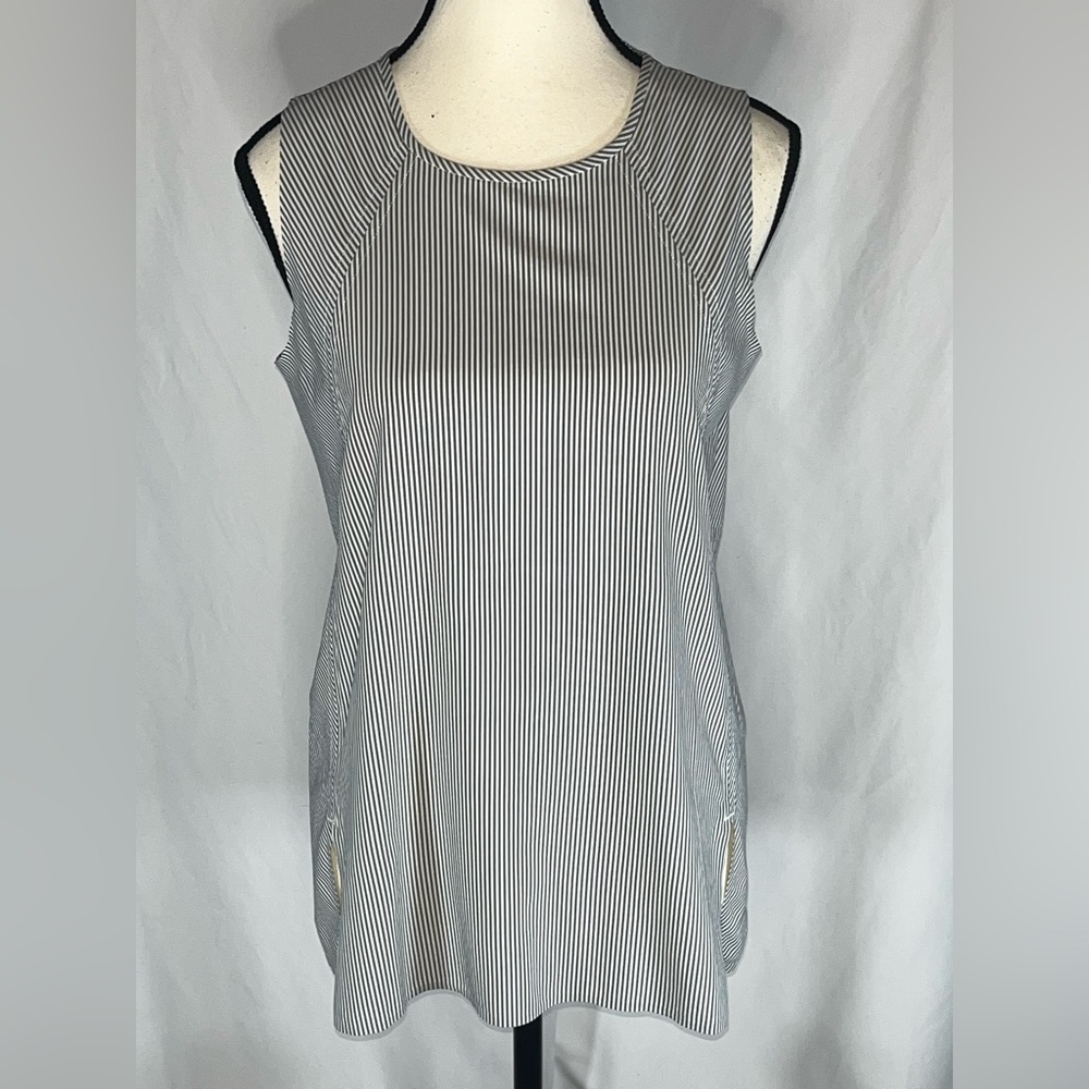 Athleta Striped Sleeveless Tank Top w/Raglan Style Shoulders & Side Slits